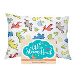 Little Sleepy Head youth pillow case with dinosaurs white design and snug envelope closure.