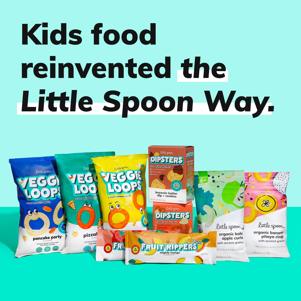 Little Spoon Banana Pitaya Meltable Baby Puffs bag close-up shows easy-hold shapes.