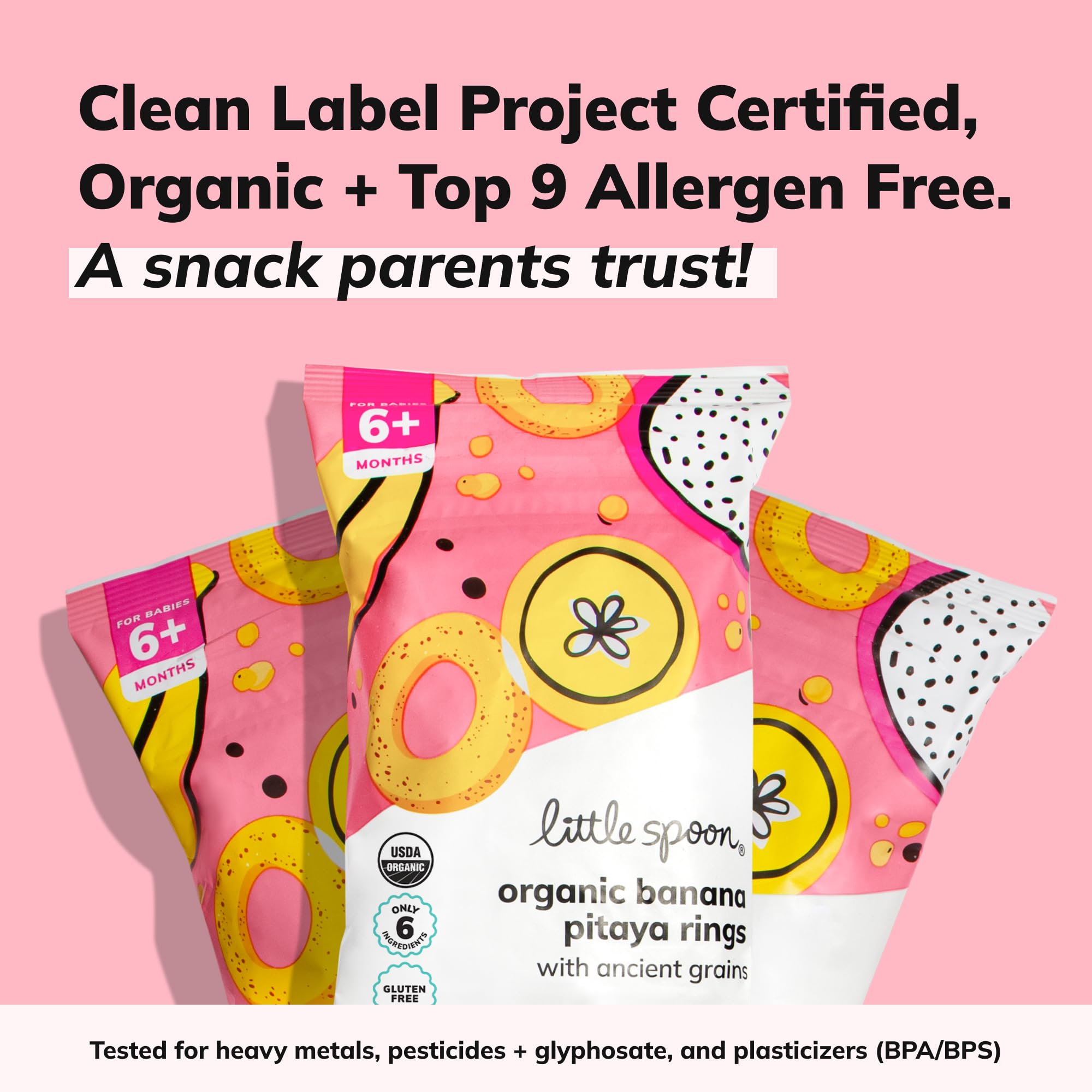 Little Spoon Banana Pitaya Meltable Baby Puffs melt-friendly texture close-up aids soothing gums.