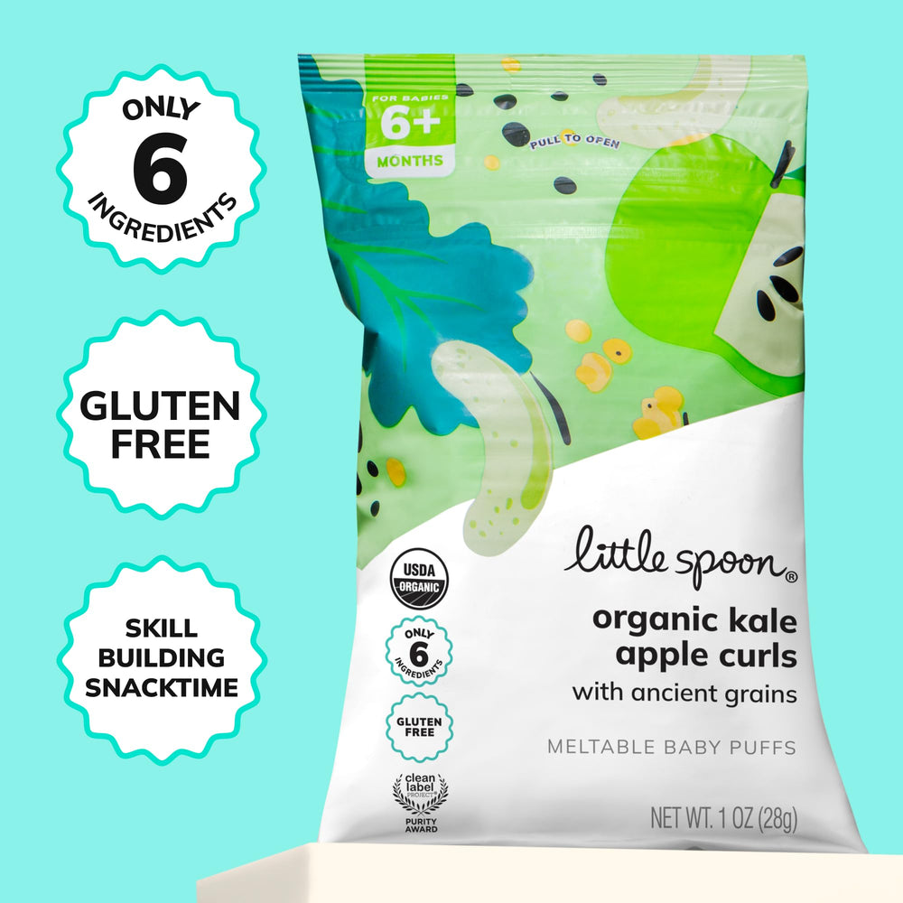 Little Spoon Kale Apple Meltable Baby Puffs Clean Label Project certified safety.