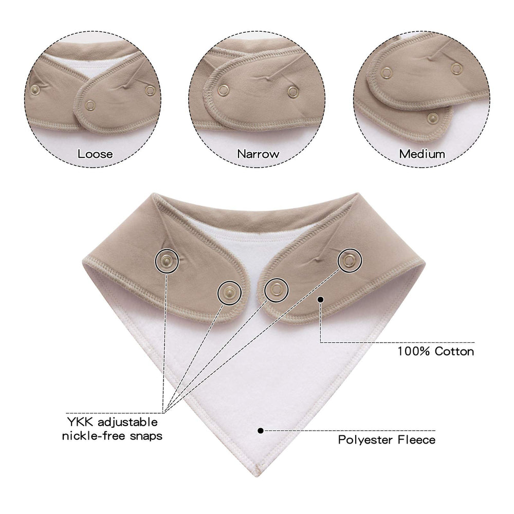 Little Tots bib with adjustable snaps fits growing babies securely.