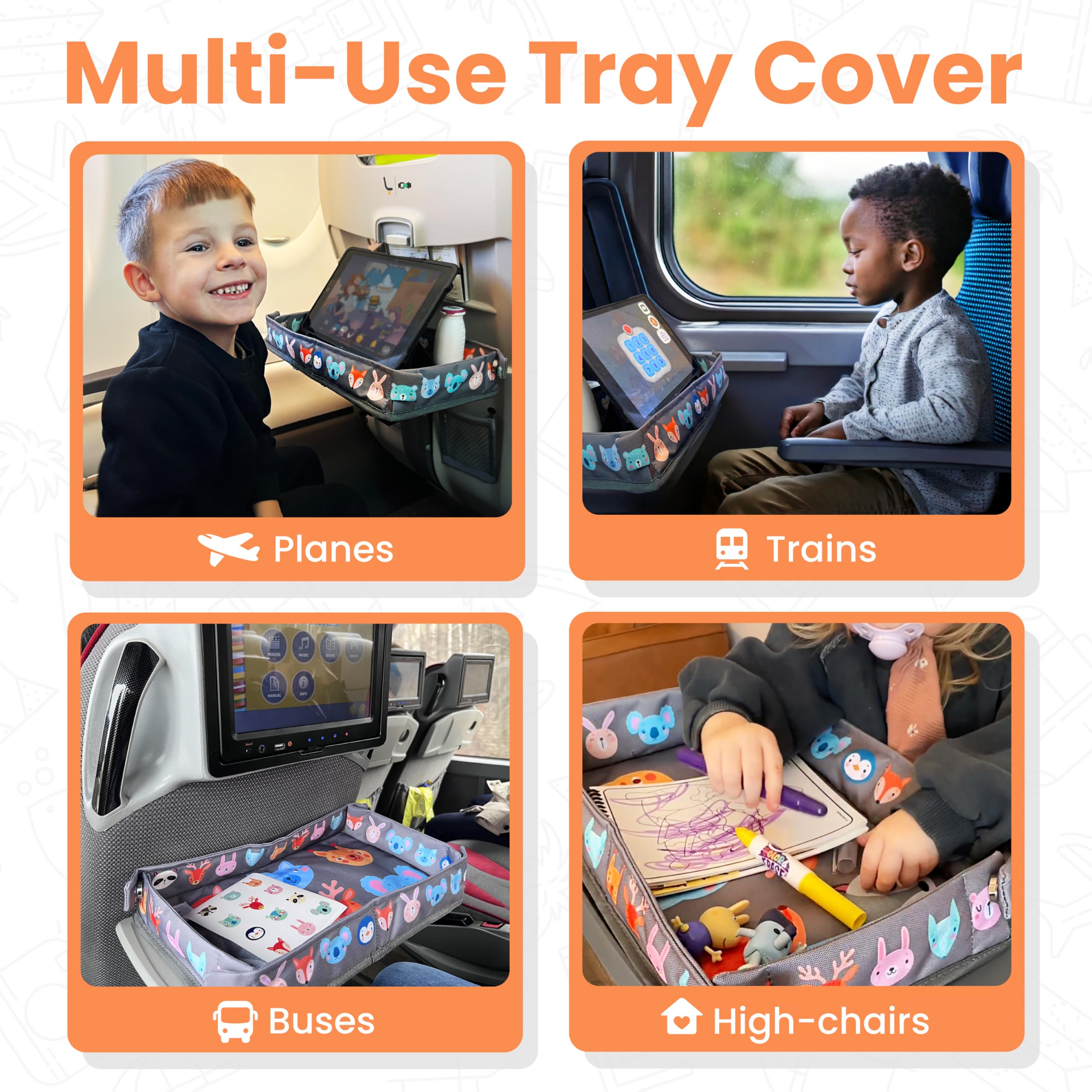 Little Traveler adjustable-strap-secure-fit keeps the cover securely attached on aircraft trays.
