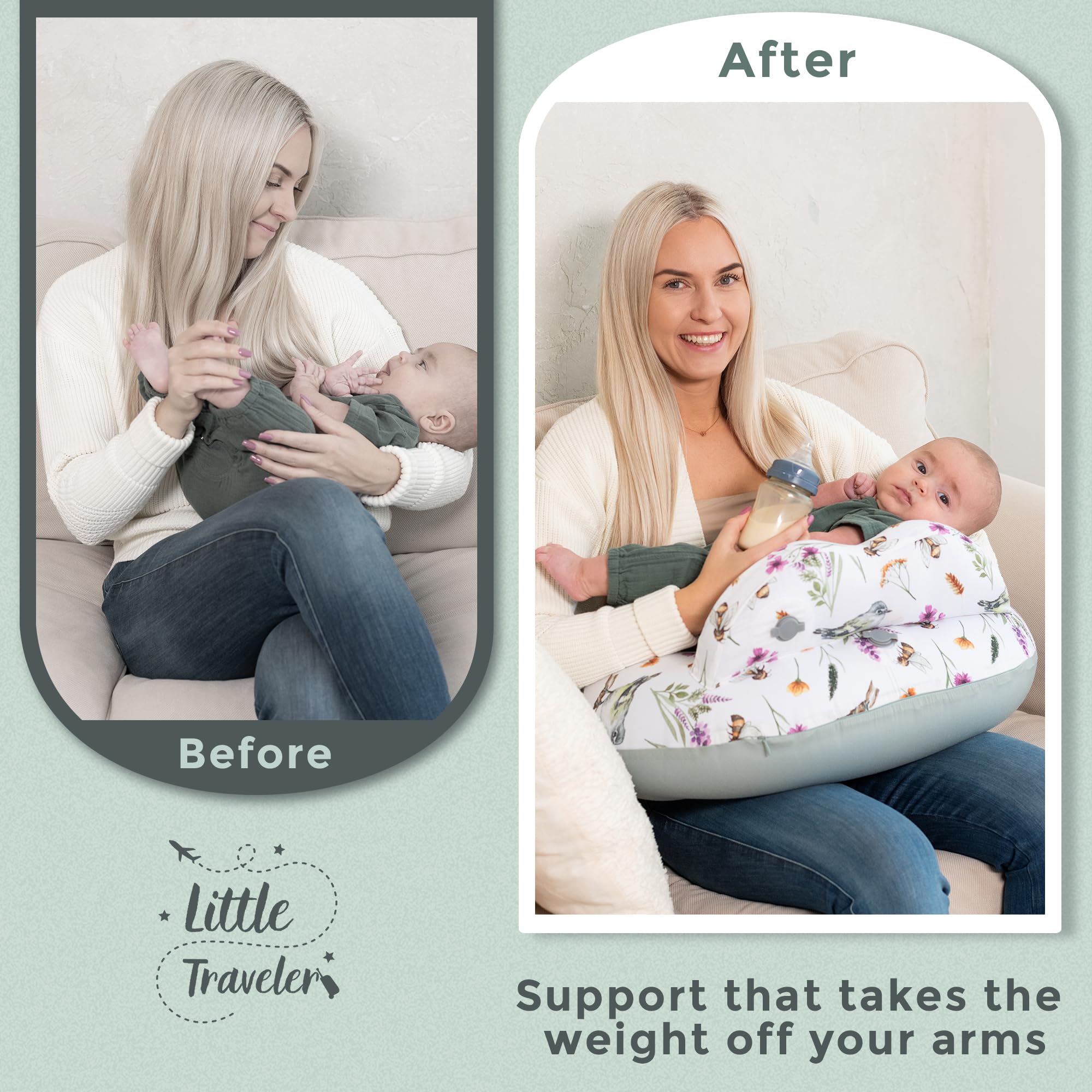 Little Traveler baby-friendly support improves feeding posture for parent and infant