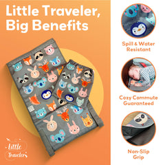 Little Traveler adjustable-length bed demonstrates customizable fit for growing children during flights.