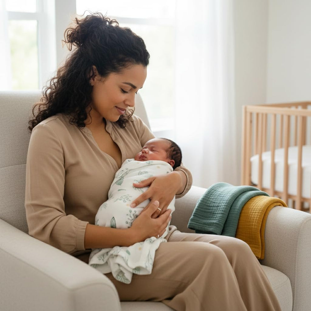 Little Triplets swaddle blanket used for newborn snug moments with cozy comfort.