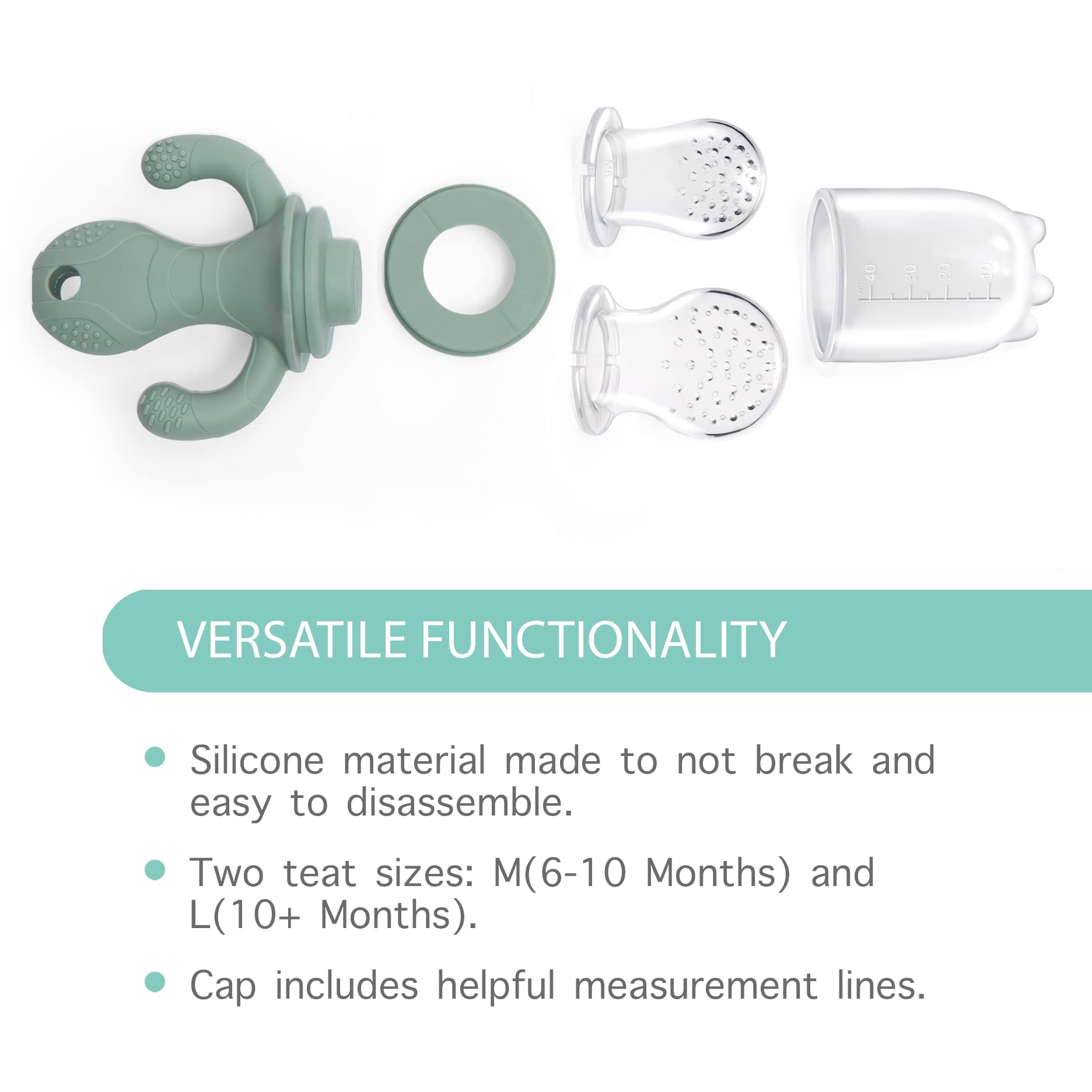 Little Twig dual-cap measuring cup demonstrates compact, convenient portion control.