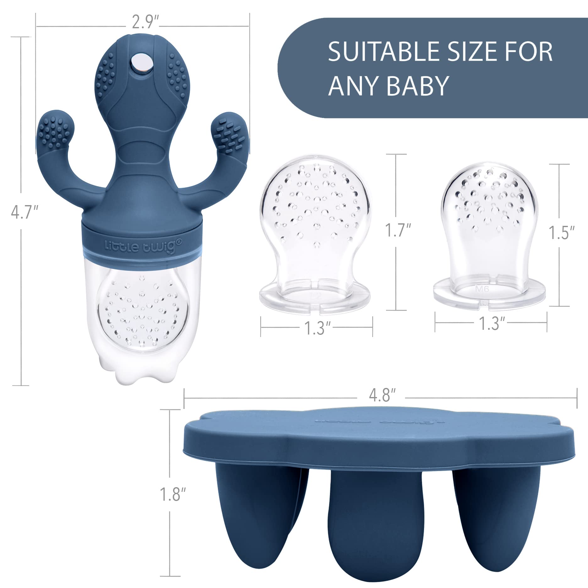 Little Twig teether steel blue with ridged teething handles for soothing gums
