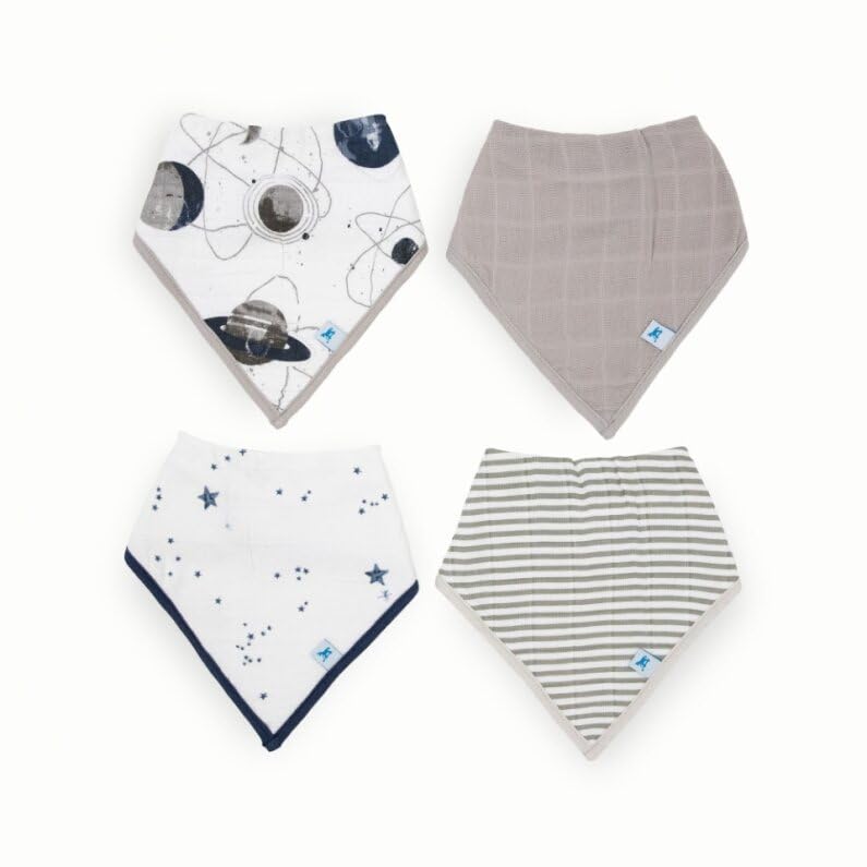 Little Unicorn baby bandana bib planetary close-up shows soft cotton muslin and absorbent front.