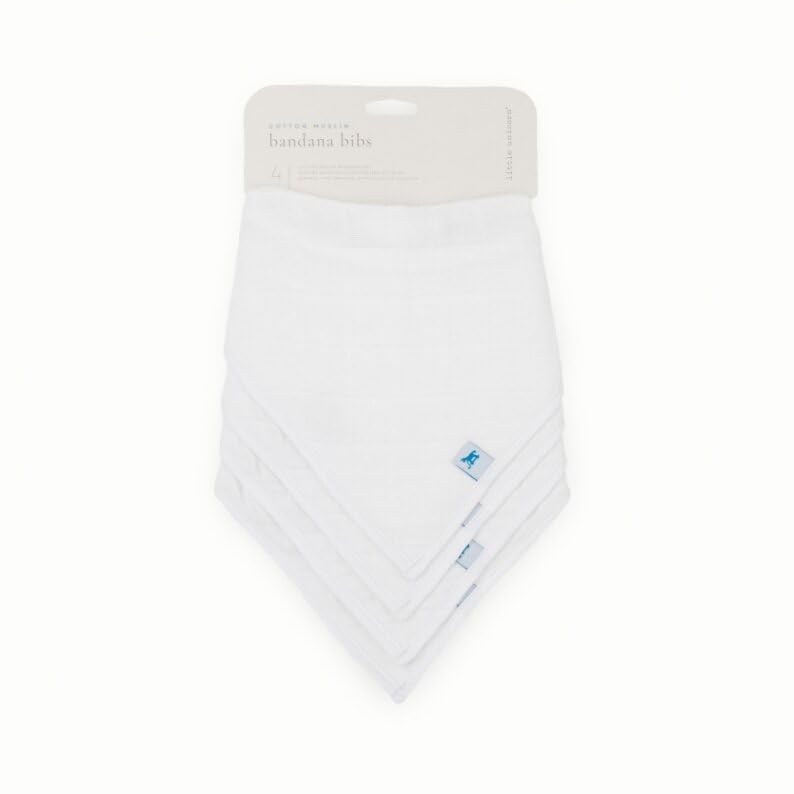 Little Unicorn white bib showcasing adjustable snaps for growing babies.