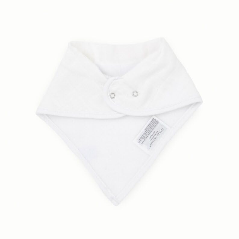 Little Unicorn white bib close-up highlighting fleece backing for added dryness.