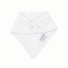 Little Unicorn white bib close-up highlighting fleece backing for added dryness.