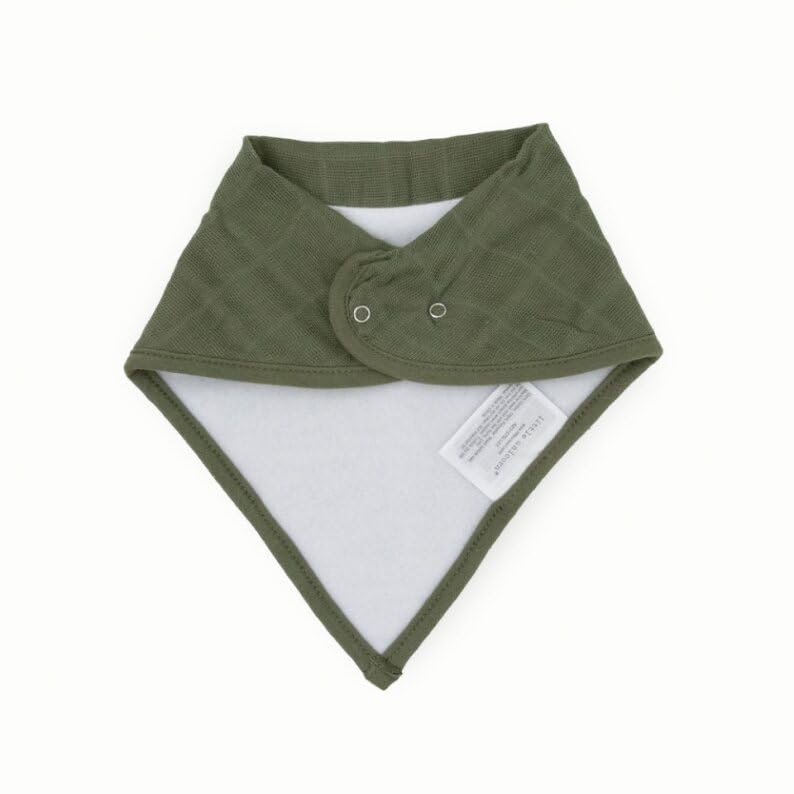 Little Unicorn bandana bib Sea pack worn on baby demonstrates adjustable, gentle fit for droolers