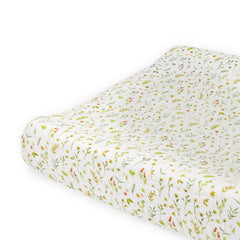 Little Unicorn changing pad cover Floral Field full shot shows soft organic cotton muslin.