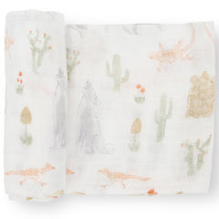 Little Unicorn Desert Night swaddle close-up highlights breathable cotton muslin softness.