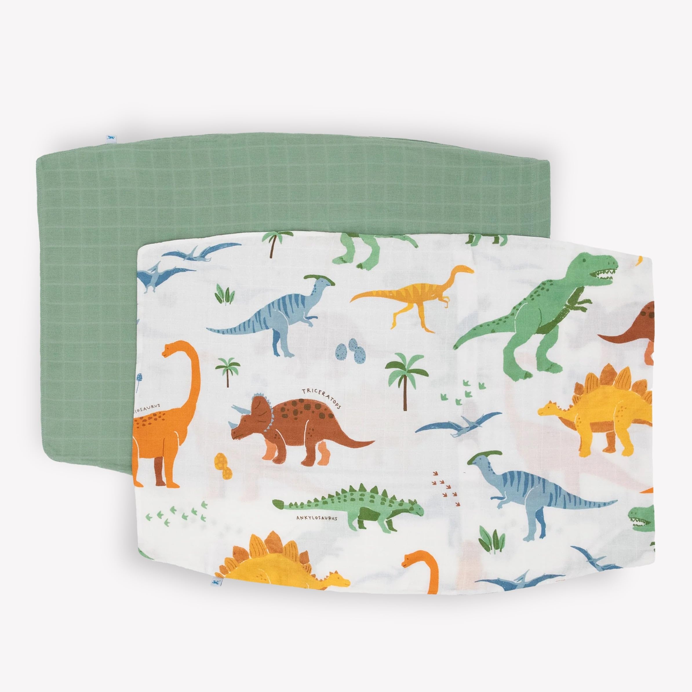 Little Unicorn dino names pillowcase pack display shows gift-ready two-pack with soft fabric
