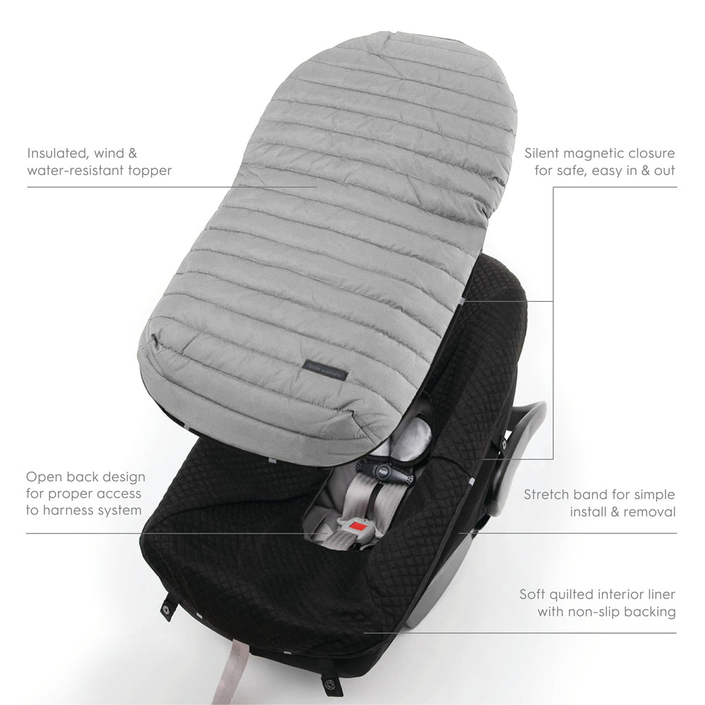 Little Unicorn footmuff magnetic closures provide quiet checks on the go.