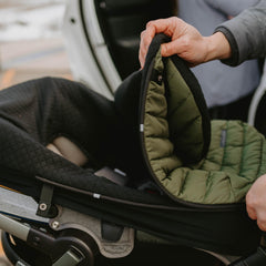 Weather-resistant exterior on Little Unicorn footmuff blocks wind and light rain