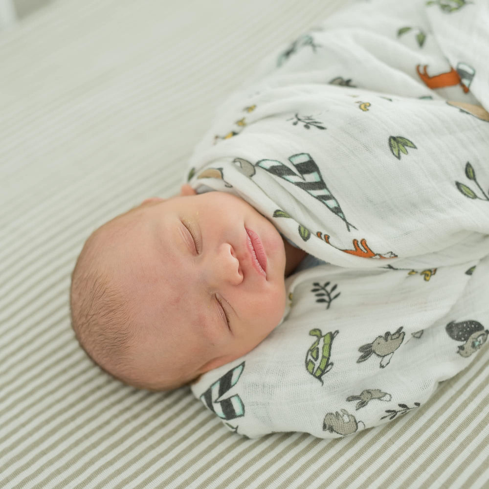 Little Unicorn Forest Friends swaddle design print highlighting unique style