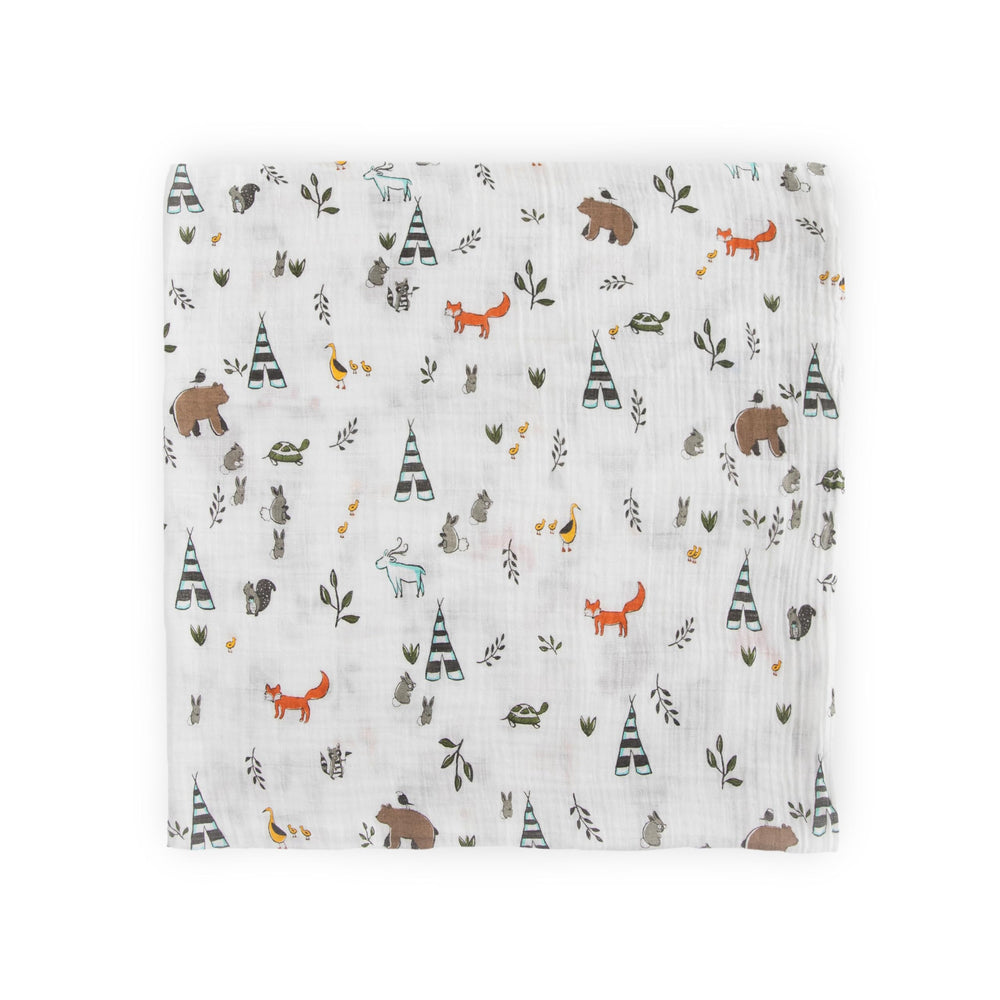 Little Unicorn Forest Friends swaddle fabric texture close-up