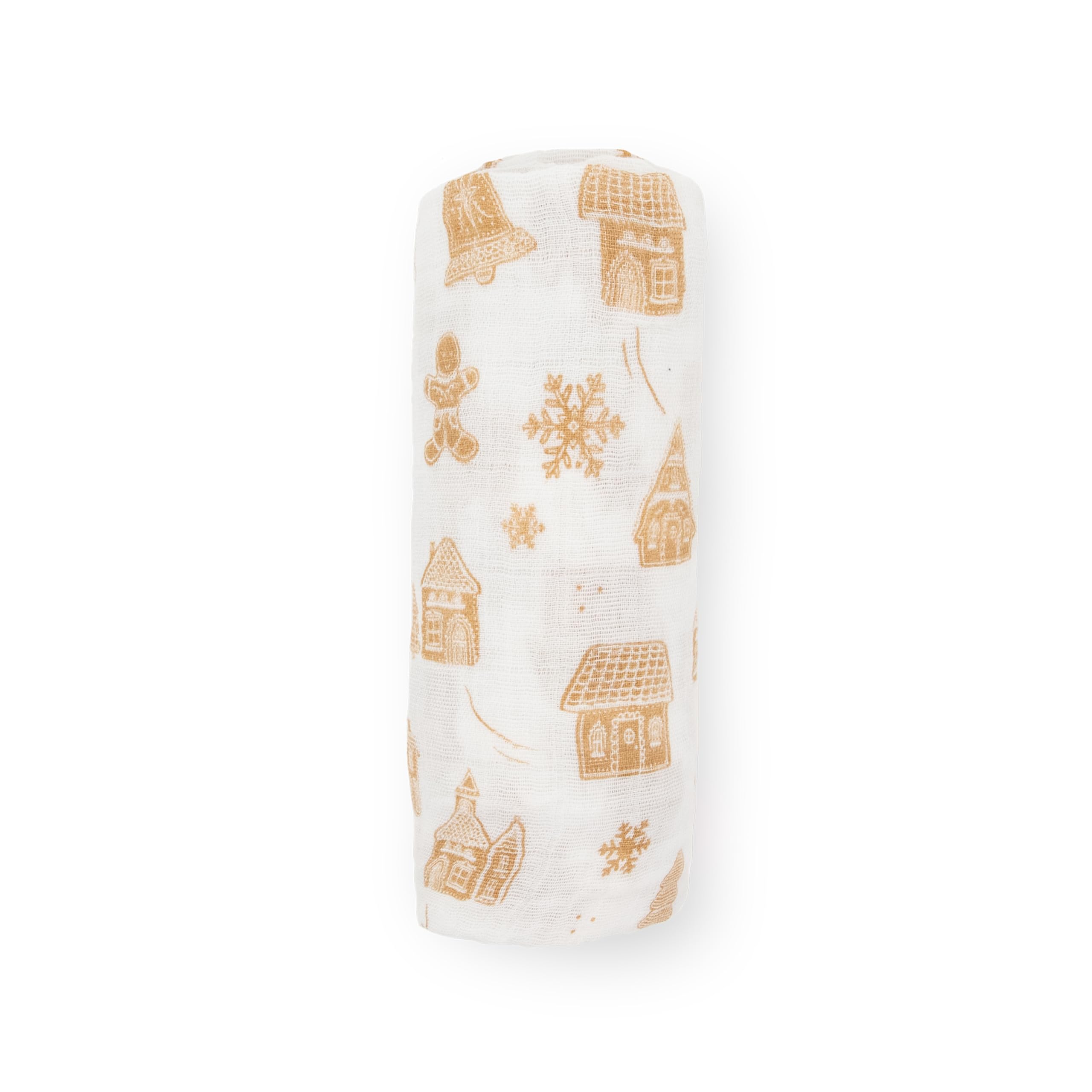 Little Unicorn Gingerbread Village machine-washable swaddle designed for durable, easy care.