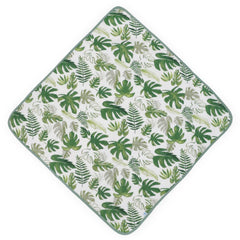 Little Unicorn hooded towel tropical leaf absorbent terry interior for quick drying.
