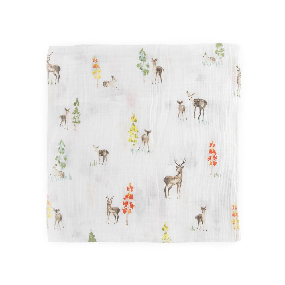 Little Unicorn swaddle shown as stroller cover for on the go.