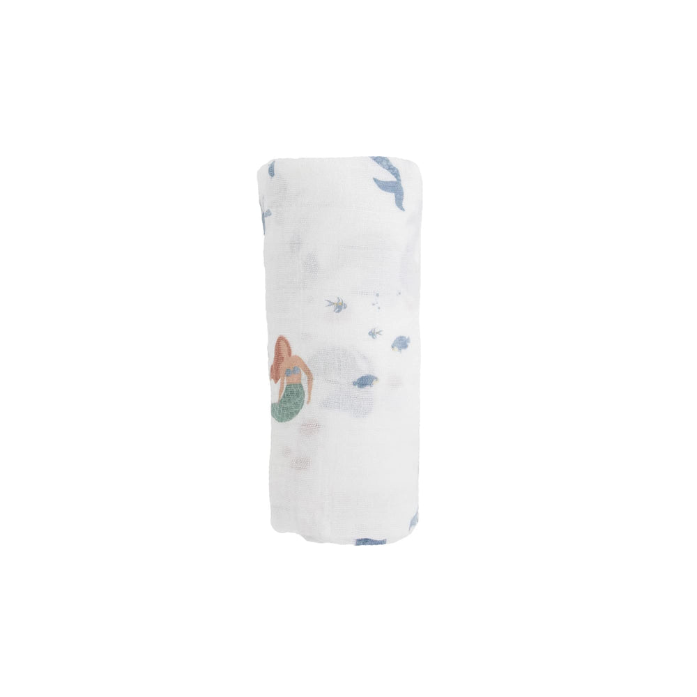 Little Unicorn Mermaids Swaddle Folded-Compact demonstrates easy packing for on-the-go care.