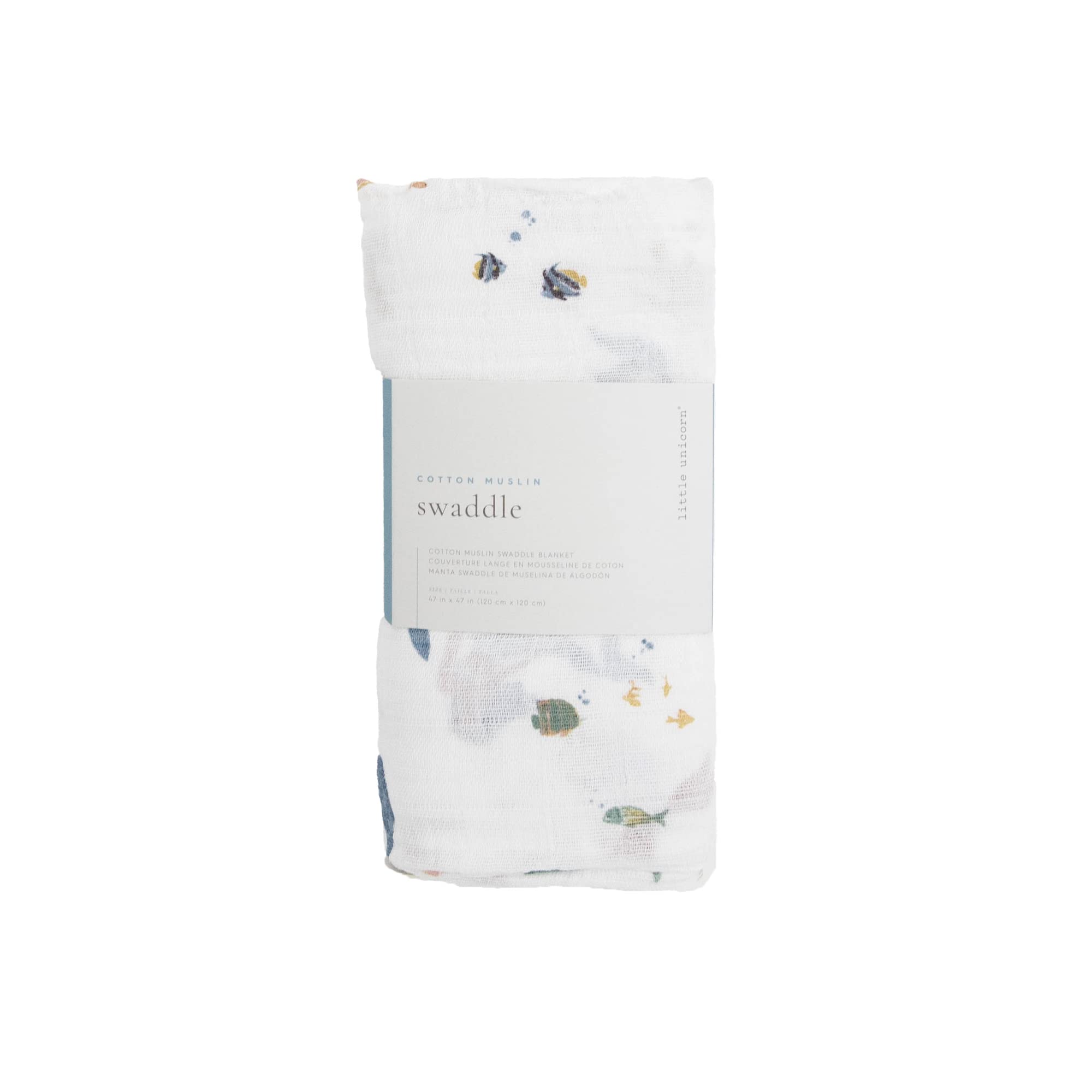 Little Unicorn Mermaids Swaddle Nursery-Decor showcases cute mermaid artwork and nursery-friendly look.