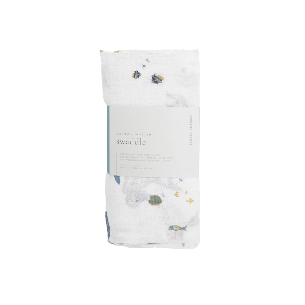 Little Unicorn Mermaids Swaddle Nursery-Decor showcases cute mermaid artwork and nursery-friendly look.