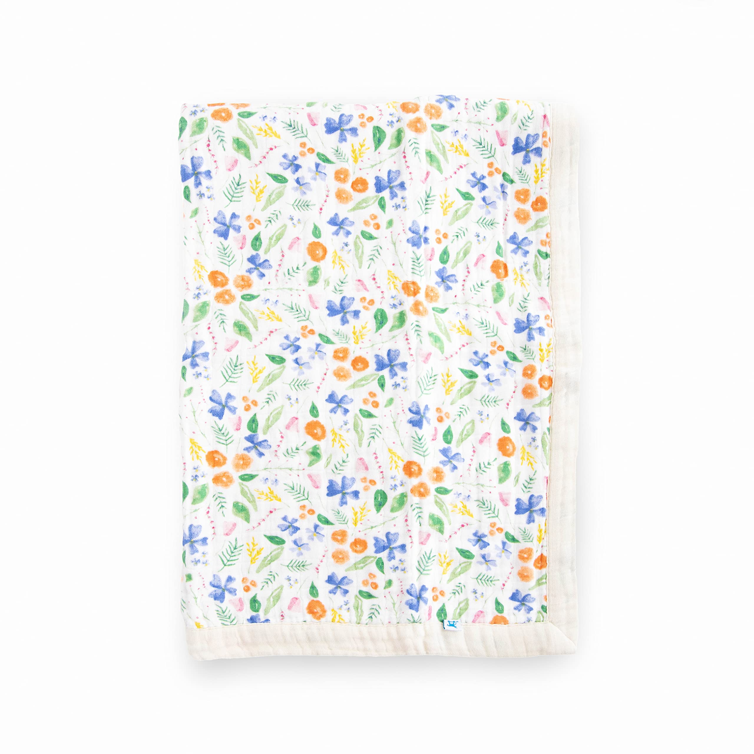 Little Unicorn newborn receiving quilt Mountain Bloom front view shows ultra-soft four-layer muslin for cozy cuddles.