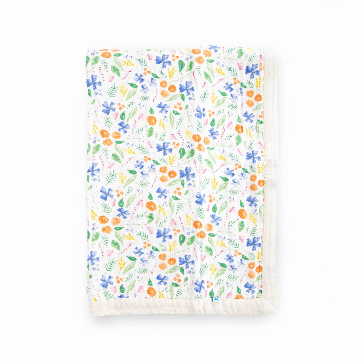Little Unicorn newborn receiving quilt Mountain Bloom front view shows ultra-soft four-layer muslin for cozy cuddles.