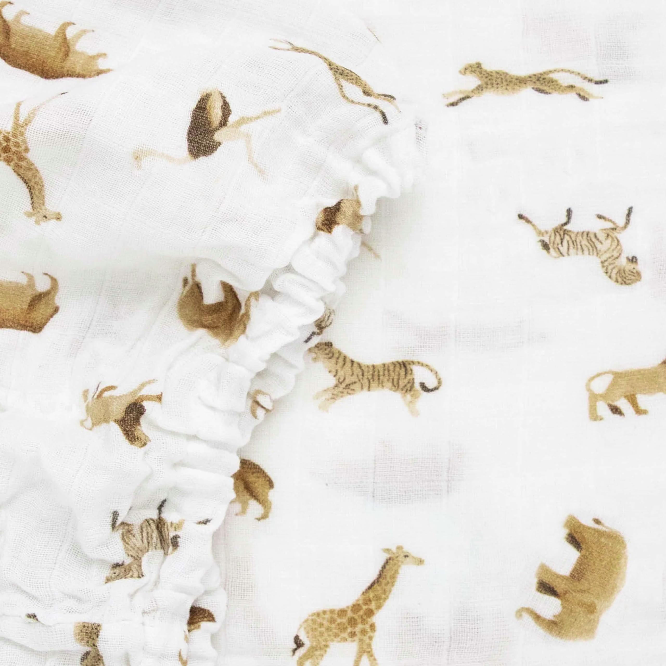 Little Unicorn Organic Cotton Muslin crib sheet closeup highlights premium softness.