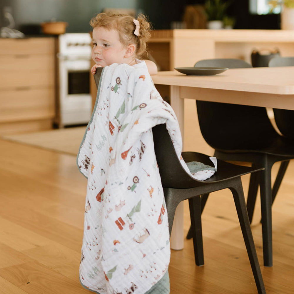 Little Unicorn quilt farmyard edge stitching and bias binding for durable finishes