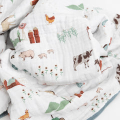 Little Unicorn quilt farmyard on the go with lightweight design for travel snuggles