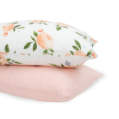 Little Unicorn watercolor roses grande 2 pillowcase; soft breathable muslin for cozy nights.