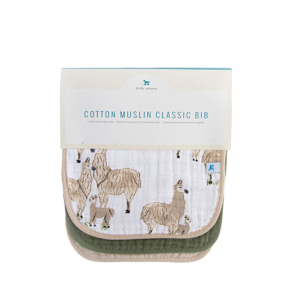 Little Unicorn Premium Classic Bib 3-pack adjustable snaps-on baby for growing comfort during meals.