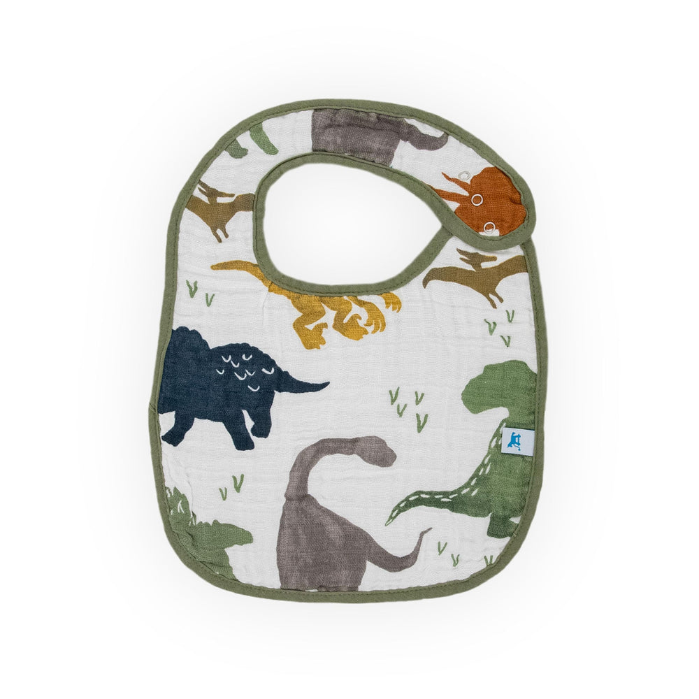 Little Unicorn Premium Classic Bib Dino Friends 2 3-layer-absorbent focuses on spills and drool control.