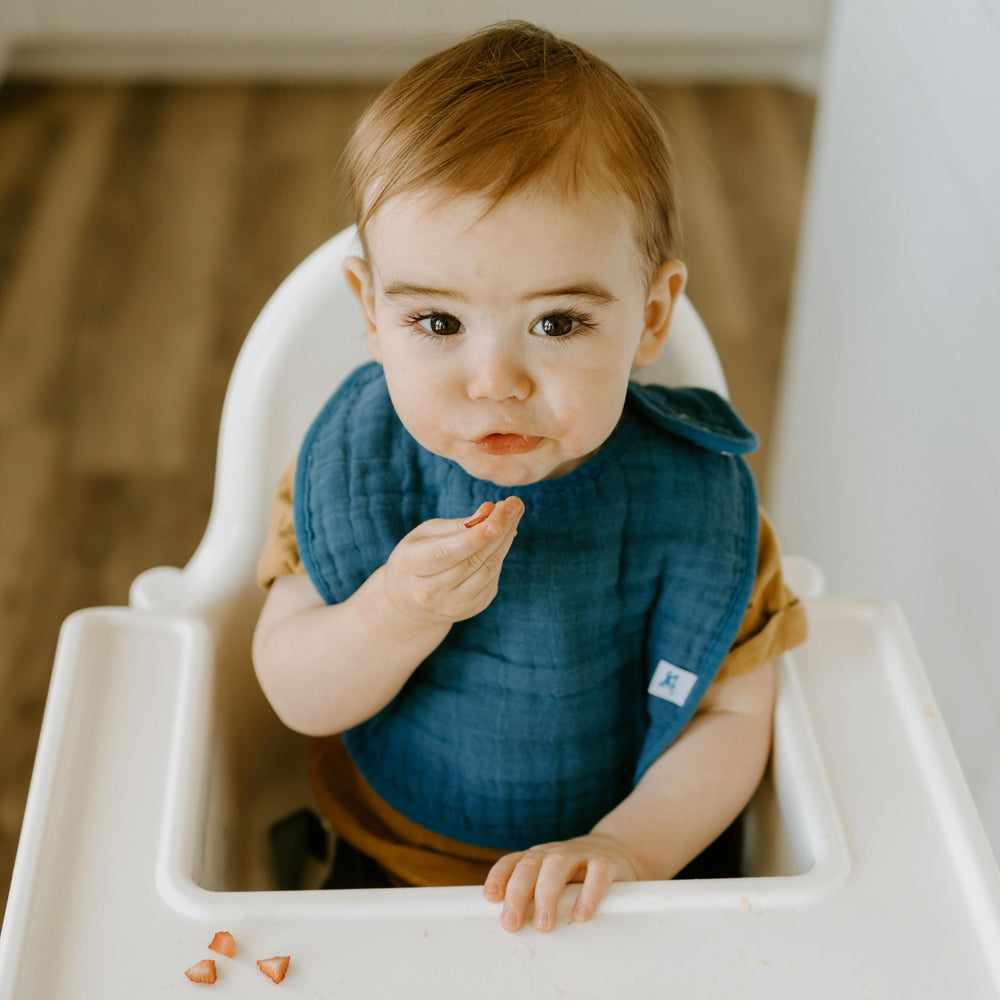 Little Unicorn Premium Classic Bib Dino Friends 2 spill-prevention highlights efficient meal-time mess protection.