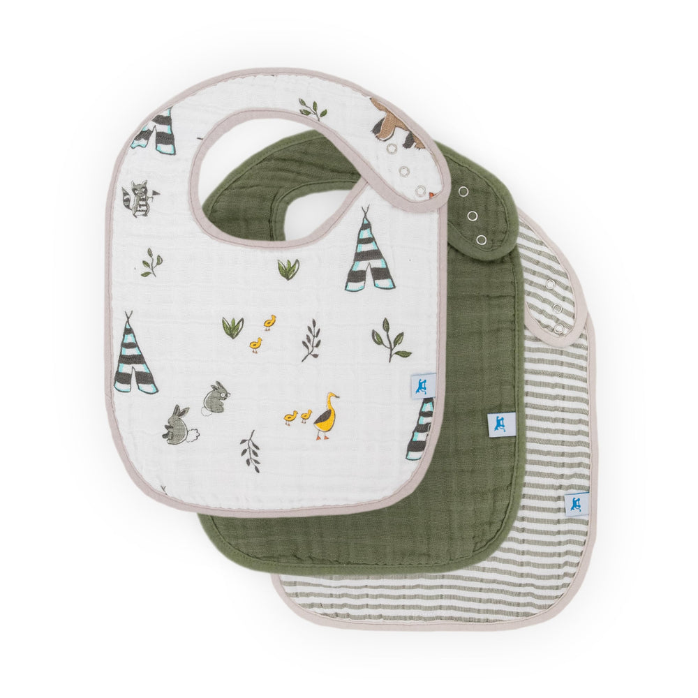 Little Unicorn Premium Classic Bib Forest Friends 1—soft, absorbent bib for drool and spills.