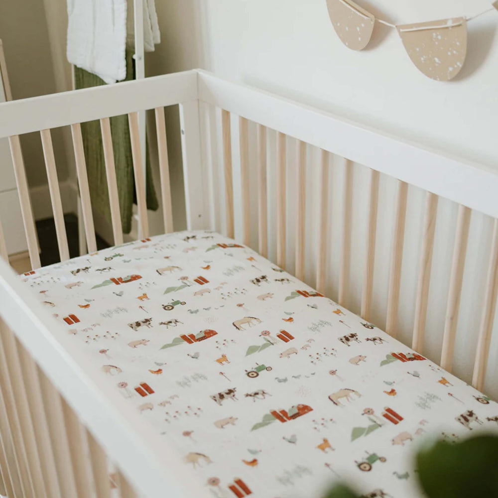 Little Unicorn Premium Crib Sheet colorfast Farmyard print resists fading after washes