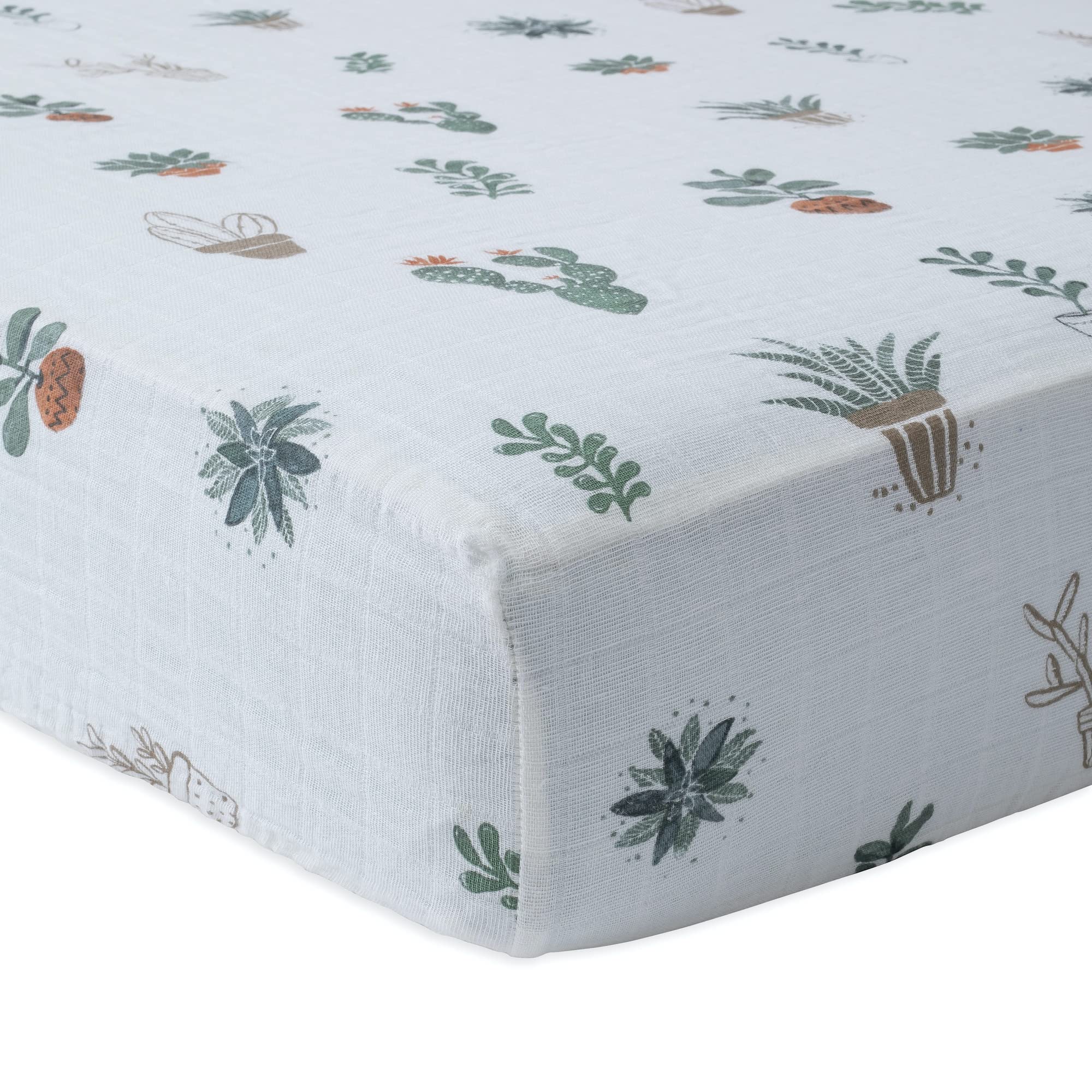 Little Unicorn Premium Crib Sheet muslin closeup shows breathable fabric and ultra-soft texture