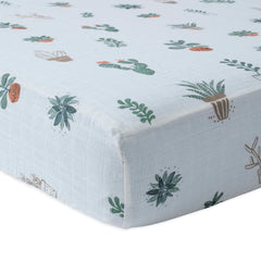 Little Unicorn Premium Crib Sheet muslin closeup shows breathable fabric and ultra-soft texture
