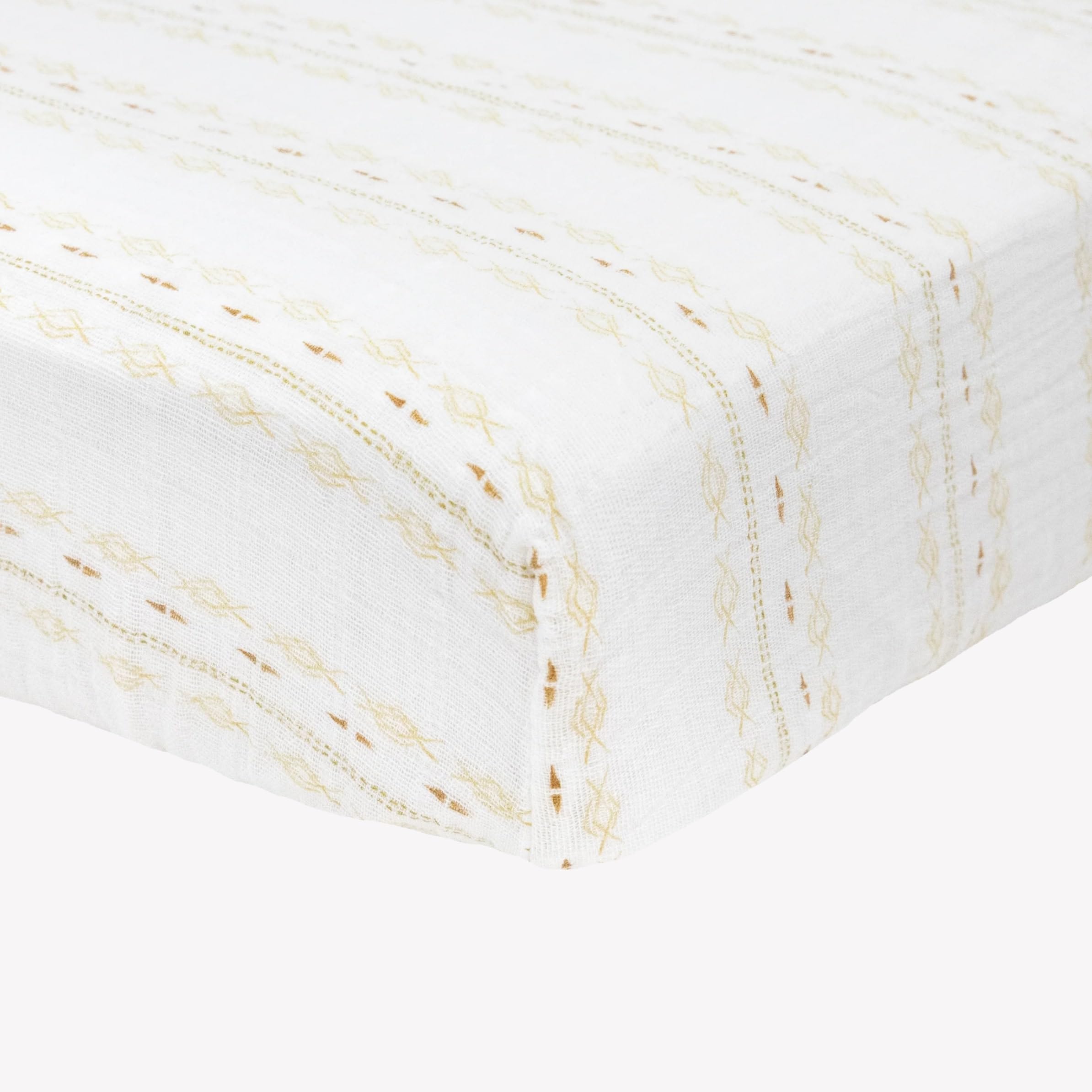Little Unicorn Premium Crib Sheet on a crib mattress, snug fit and deep pockets.
