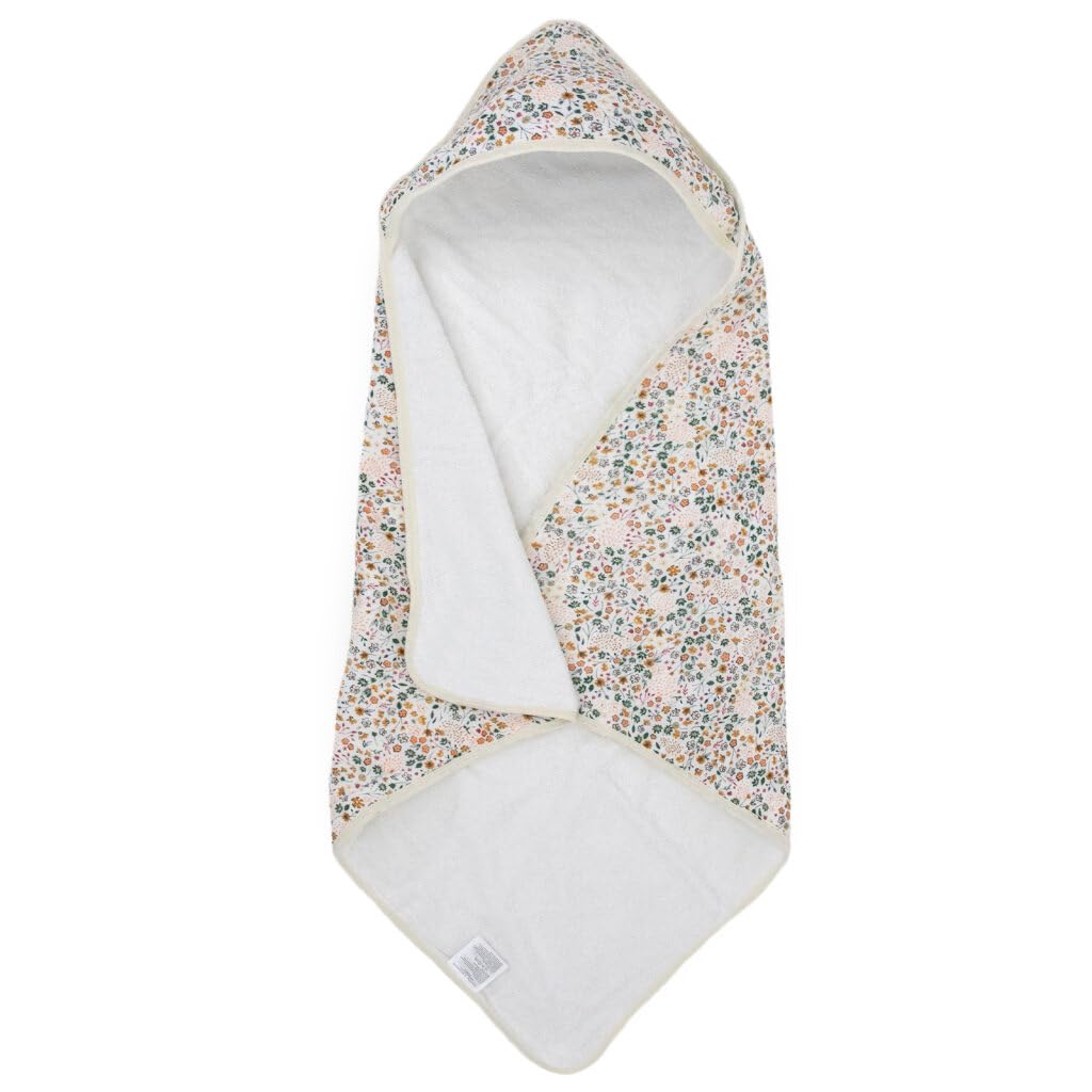Little Unicorn Premium Infant Hooded Bath Towel front view with Pressed Petals for gentle drying
