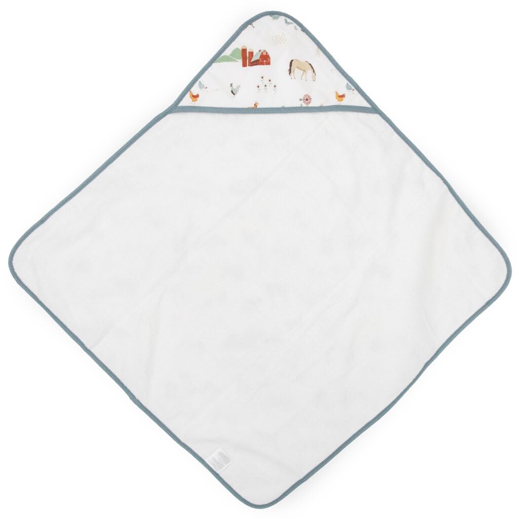 Little Unicorn hooded towel close-up shows plush terry interior for gentle drying.