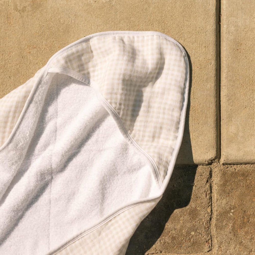 Little Unicorn Premium Infant Hooded Bath Towel, tan gingham pattern for stylish bath time