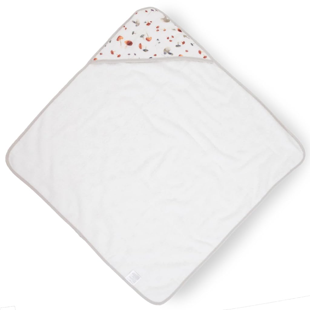 Little Unicorn premium infant hooded towel mushrooms front view with plush terry for quick post-bath drying
