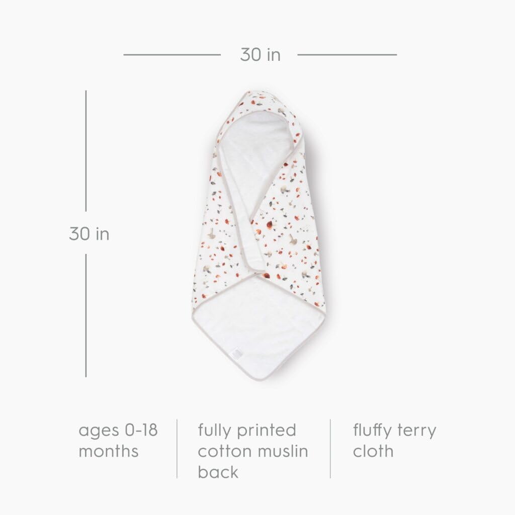 Little Unicorn mushrooms terry interior close-up highlighting absorbent, plush texture for newborn baths