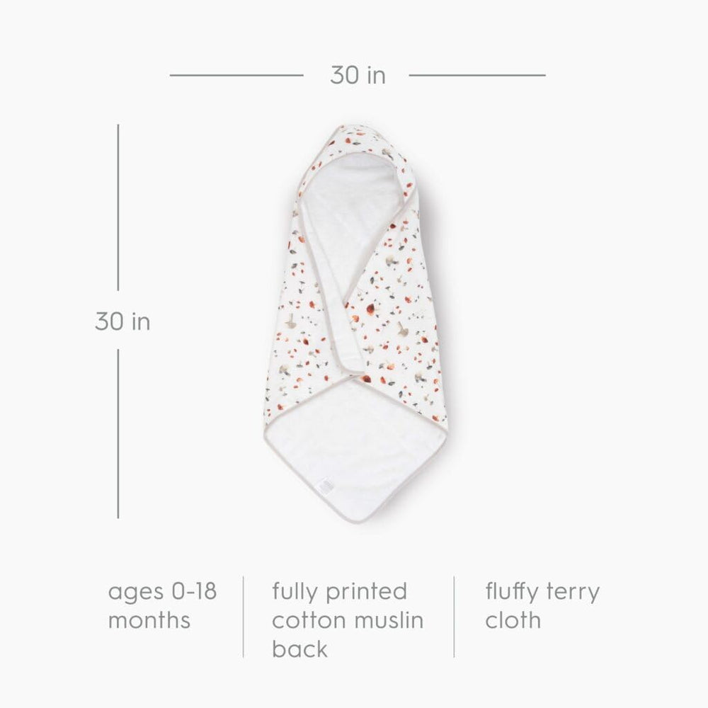 Little Unicorn mushrooms terry interior close-up highlighting absorbent, plush texture for newborn baths