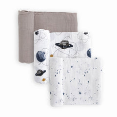Little Unicorn swaddle Planetary 2 closeup shows breathable cotton for cozy naps.